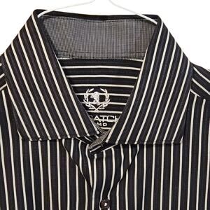 Bugatchi Striped Button Down Shirt, Embroidered logo, flip cuffs sz 15.5 34/35